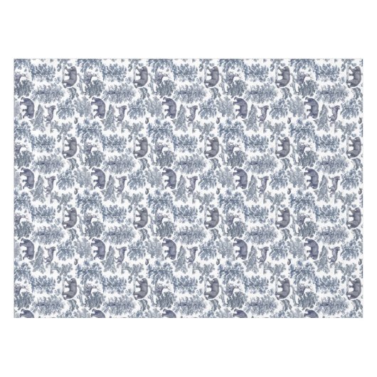 Classy Elegant Rustiek Blauw Bos Dieren Toile Tafelkleed (Voorkant (Horizontaal))