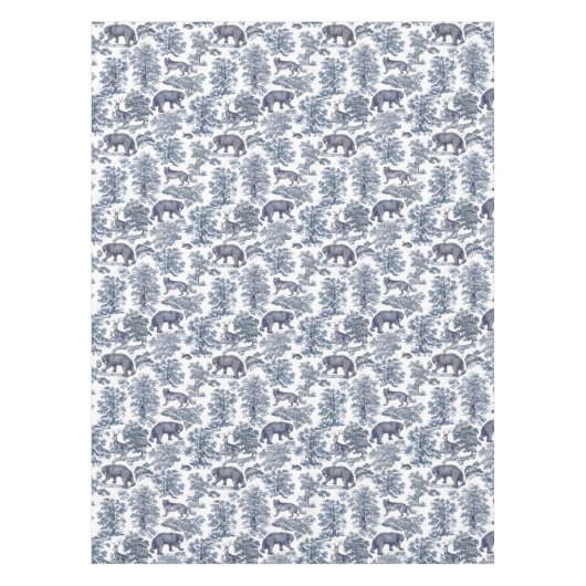 Classy Elegant Rustiek Blauw Bos Dieren Toile Tafelkleed (Voorkant)