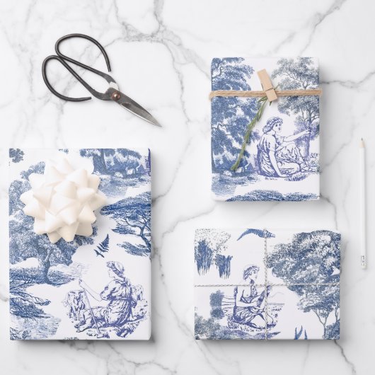 Classy Elegant Rustiek Blauw Land Toile Inpakpapier Vel (Voorkant)