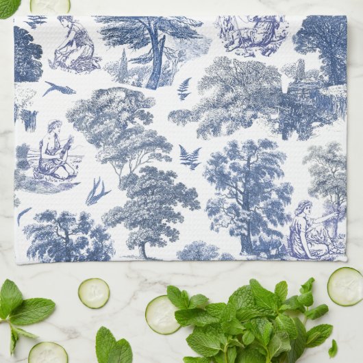 Classy Elegant Rustiek Blauw Land Toile Theedoek (Gevouwen)