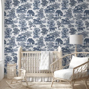 Classy Elegant Rustiek Blauw Paard Toile Behang