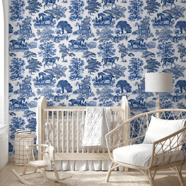 Classy Elegant  Rustiek Blauw Paard Toile Behang (Kinderen)