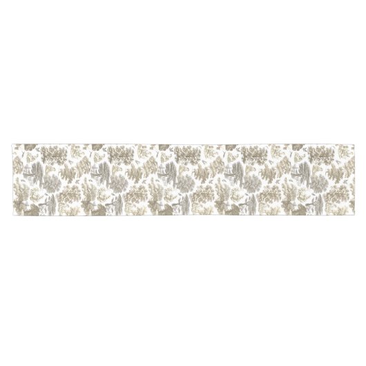 Classy Elegant Rustiek Goud Beige Country Toile Korte Tafelloper (Horizontaal)