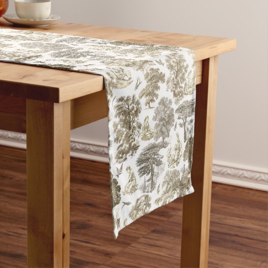 Classy Elegant Rustiek Goud Beige Country Toile Korte Tafelloper (Voorbeeld)