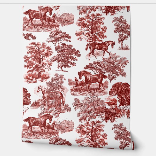 Classy Elegant Rustiek Rood Paard Toile Behang (Afrollen)