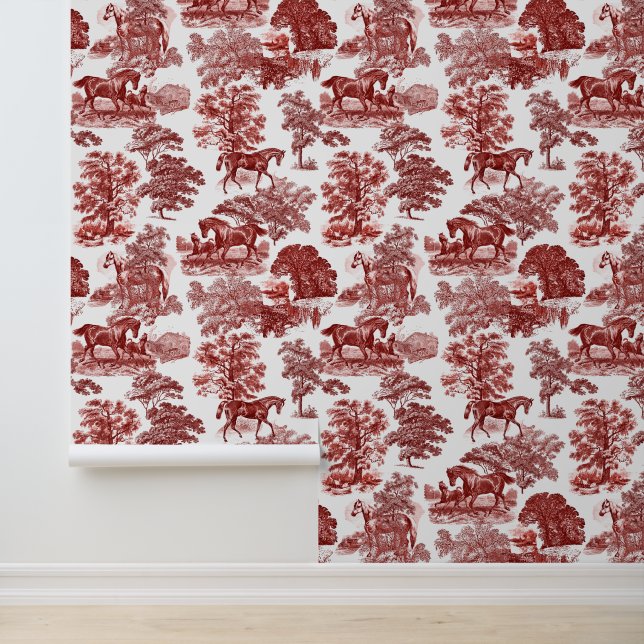 Classy Elegant Rustiek Rood Paard Toile Behang (Applicatie)
