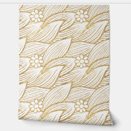 Classy Elegant Schattige Wit en Goud Daisy Pattern Behang