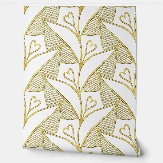 Classy Elegant Schattige Wit en Goud Hart Bloemen Behang (Afrollen)