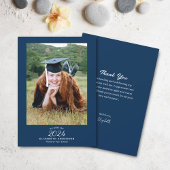 Classy Elegant Script Navy Blue Afstuderen Foto Bedankkaart