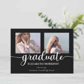 Classy Elegant Script Text Graduate 3 Photo Aankondiging (Staand voorkant)