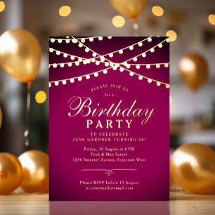 Classy Elegant String Lights 60e Verjaardagsfeestj Folie Uitnodiging Briefkaart