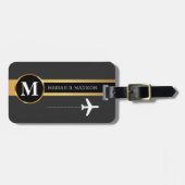 Classy Elegant Traveller Gold Metal monogram Naam Bagagelabel (Voorkant horizontaal)