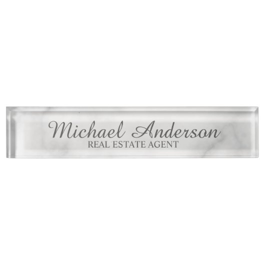 Classy Elegant White Marble Naambordje (Voorkant)