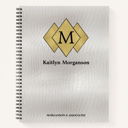 Classy Elegant wit lederen monogram Notitieboek (Voorkant)