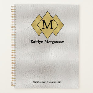 Classy Elegant wit lederen monogram Planner