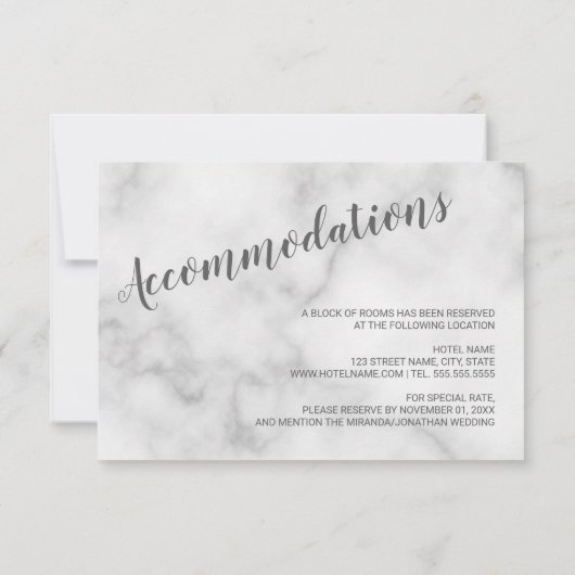 Classy Elegant Wit Marmer Bruiloft Details Kaart (Achterkant)