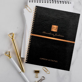 Classy elegant zwart ledergoud, monogegrammeerd planner