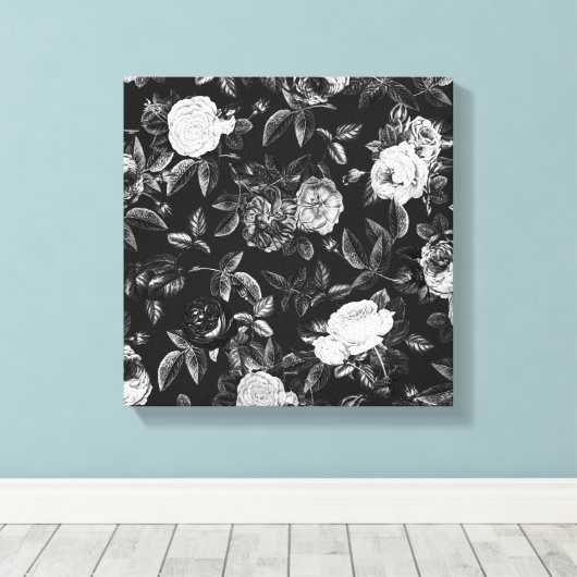 Classy Elegant Zwart-Wit Roses Canvas Afdruk (Insitu (Houten vloer))