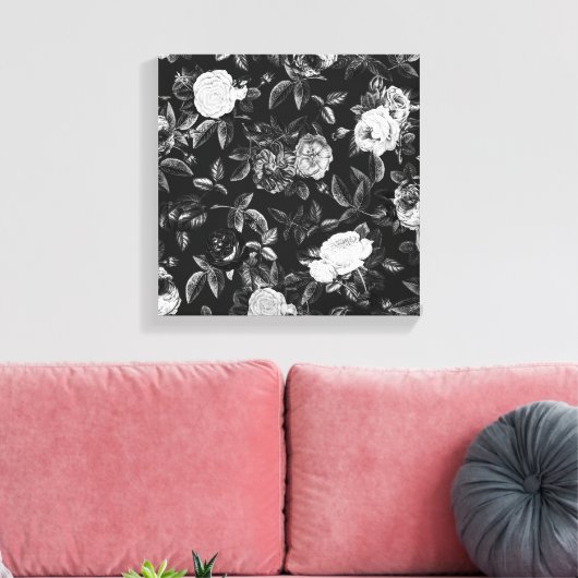 Classy Elegant Zwart-Wit Roses Canvas Afdruk (Insitu (Woonkamer))