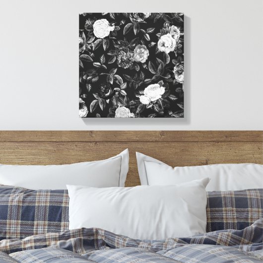 Classy Elegant Zwart-Wit Roses Canvas Afdruk (Insitu (Slaapkamer))