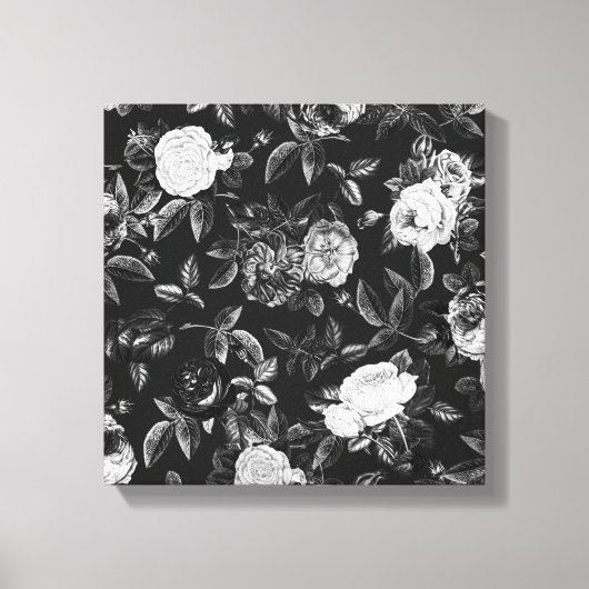 Classy Elegant Zwart-Wit Roses Canvas Afdruk (Voorkant)