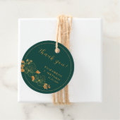 Classy Emerald Green Gold Floral Weddenschap Harte Bedankjes Labels (In situ)