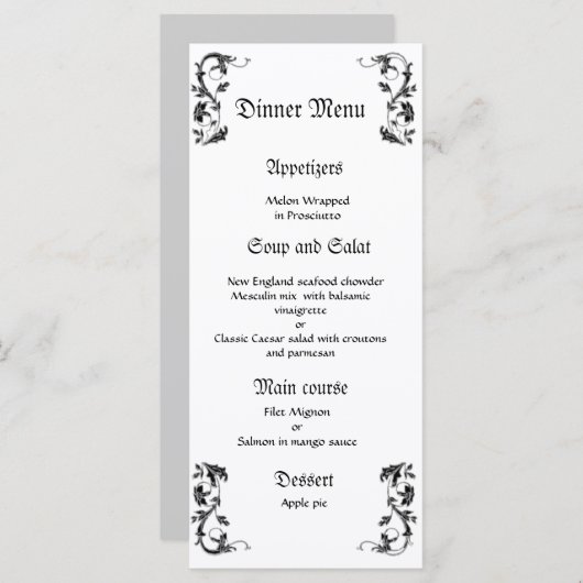 Classy en elegant huwelijksdiner menu (Voorkant / Achterkant)
