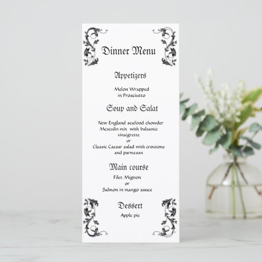 Classy en elegant huwelijksdiner menu (Staand voorkant)