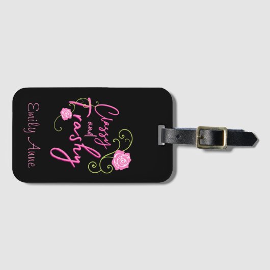 Classy en Trashy Pink Rose gepersonaliseerd Bagagelabel (Voorkant (horizontaal))