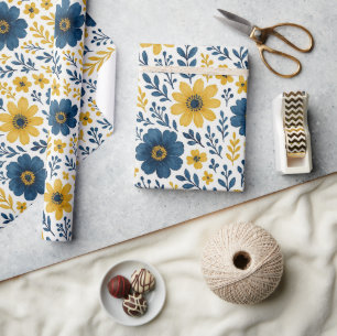 Classy Etnische Mediterrane Bloemenkunst Patroon Cadeaupapier