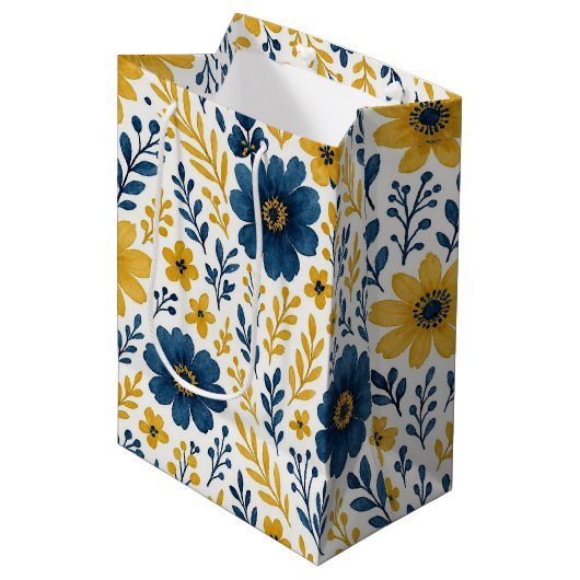 Classy Etnische Mediterrane Bloemenkunst Patroon Medium Cadeauzakje (Voorkant Gekanteld)