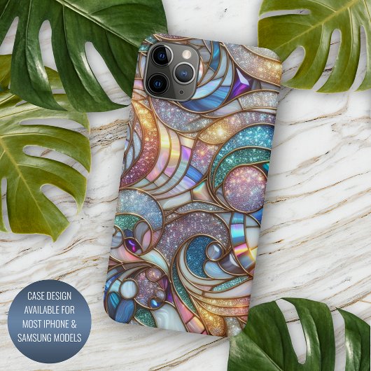 Classy Faux Blue Pink Faux Iridescent Glass Mozaïe Case-Mate iPhone Case