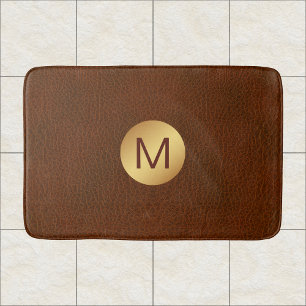Classy Faux Brown Textuur & Goud Initiaal Naam Badmat