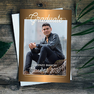 Classy Faux Glossy Gold Copper Afstuderen Aankondiging