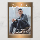 Classy Faux Glossy Gold Copper Afstuderen Aankondiging (Voorkant)