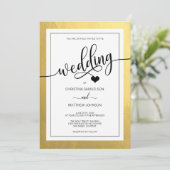 Classy Faux Gold Foil Black & White Heart Wedding Kaart (Staand voorkant)