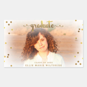 Classy Faux Gold Foil Confetti Afstuderen Foto Rechthoekige Sticker