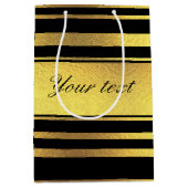 Classy Faux Gold Foil en Black Stripes Medium Cadeauzakje (Voorkant)
