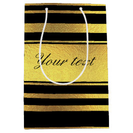 Classy Faux Gold Foil en Black Stripes Medium Cadeauzakje