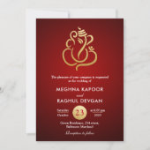 Classy Faux Gold Foil Ganesha/Indian Red Wedding Kaart (Voorkant)