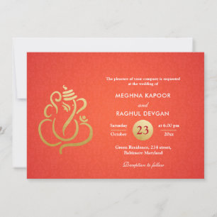 Classy Faux Gold Folie Ganesha Indian Red Damask Kaart