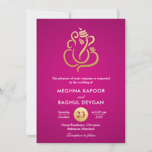 Classy Faux Gold Folie Ganesha / Indiase roze brui Kaart