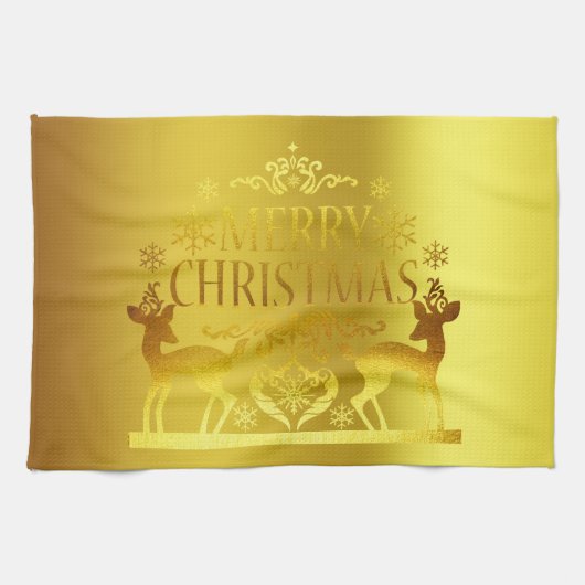Classy Faux Gold Merry kerst keukenhanddoeken (Horizontaal)