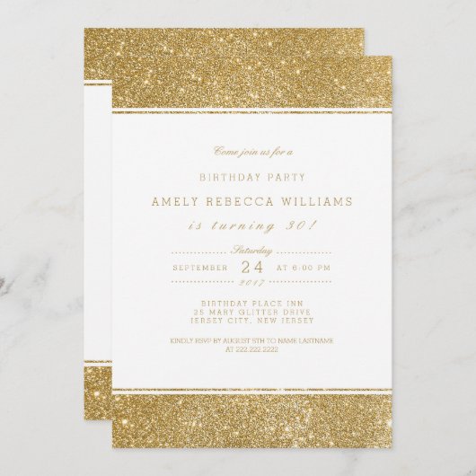Classy Faux Gold Parties scintillant Invitation An (Devant / Derrière)