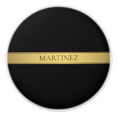 Classy Faux Gold Stripe & Black Background of DIY Keramische Knop (Voorkant)
