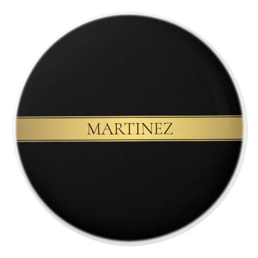 Classy Faux Gold Stripe & Black Background of DIY Keramische Knop (Voorkant)