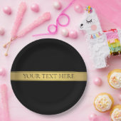 Classy Faux Gold Stripe & Black Background of DIY Papieren Bordje (Feest)