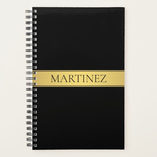 Classy Faux Gold Stripe & Black Background of DIY Planner (Voorkant)