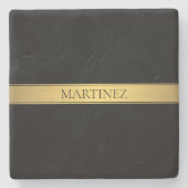 Classy Faux Gold Stripe & Black Background of DIY Stenen Onderzetter (Voorkant)