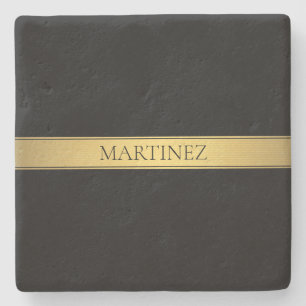 Classy Faux Gold Stripe & Black Background of DIY Stenen Onderzetter